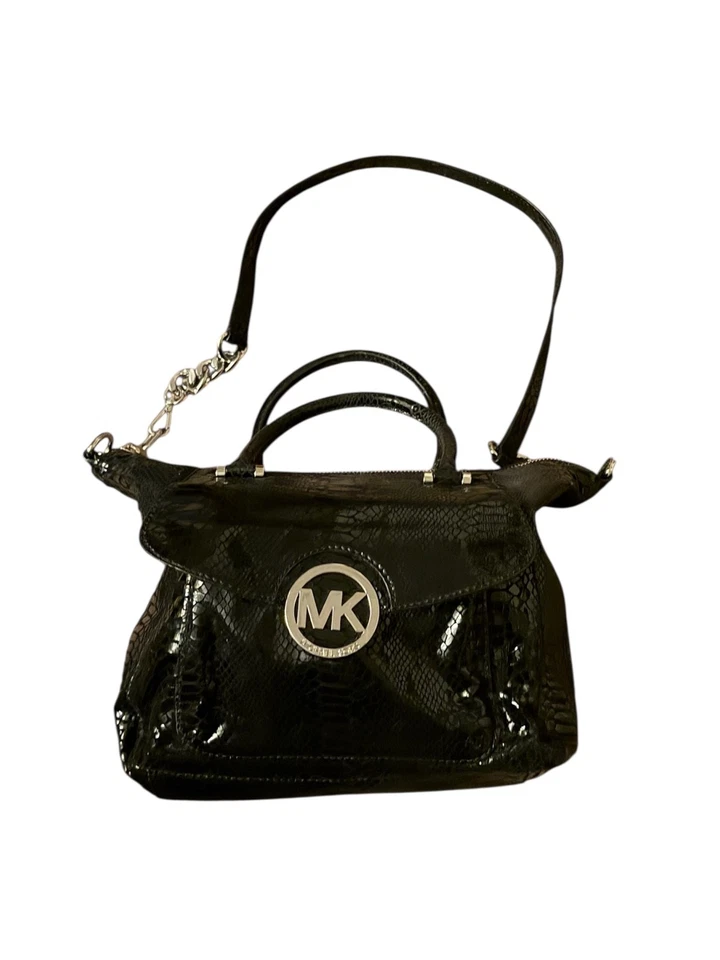 Bolso de hombro Michael Kors cadena serpiente en relieve/cuerpo cruzado Jet Set negro Foto 2 de 4