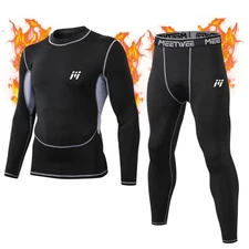 2pc/set Men's Fleece Thermal Underwear Set Long Johns Base Layer Winter Outdoor
