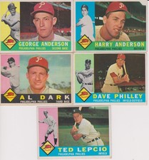 1960 Topps Philadelphia Philles lot of 5: Sparkey Anderson, Dark, Philley + 2