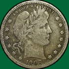 1907 Barber Quarter Fine F Coin #40368