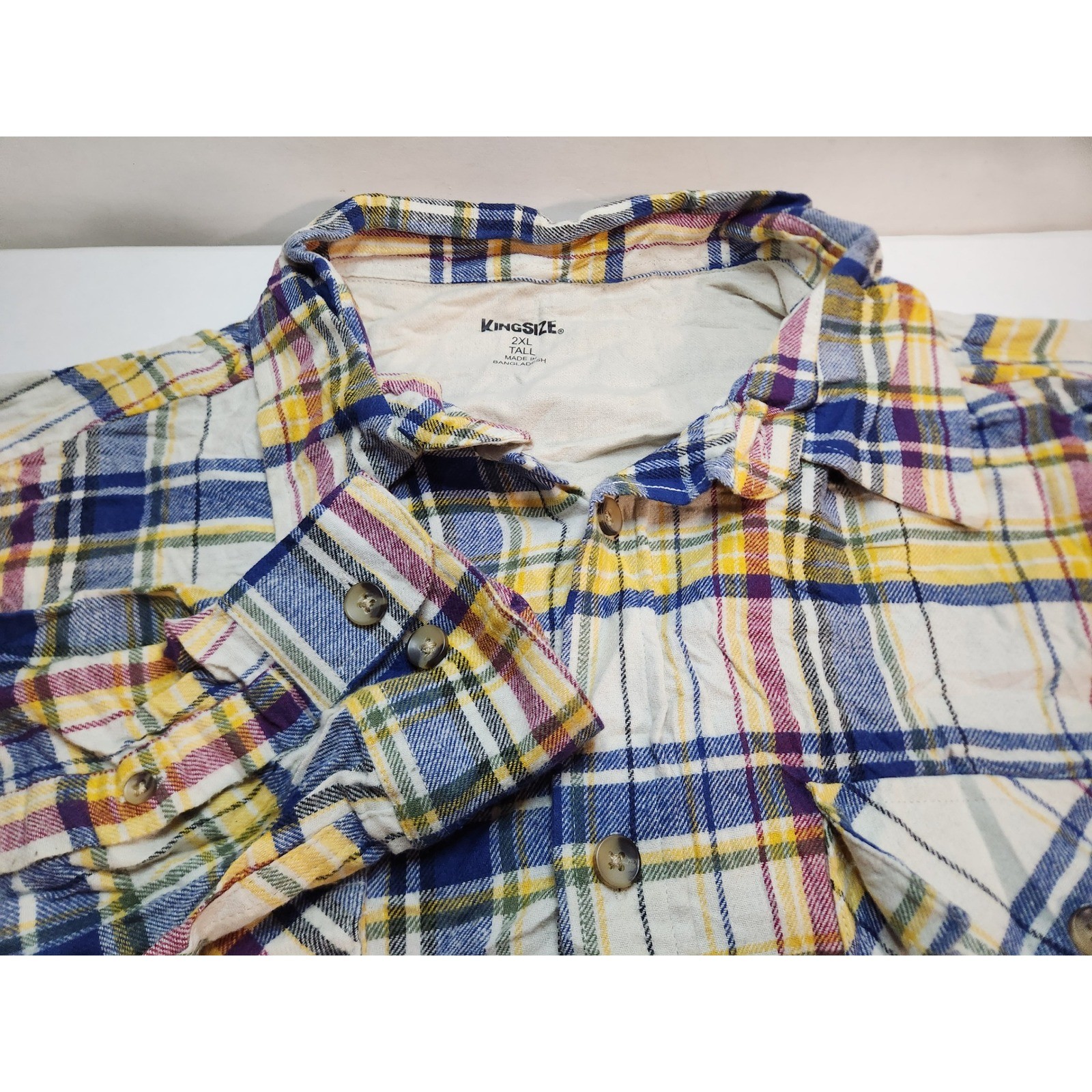 KINGSIZE Flannel Shirt Mens 2XLT Tall Plaid Long Sleeve Button Up Casual