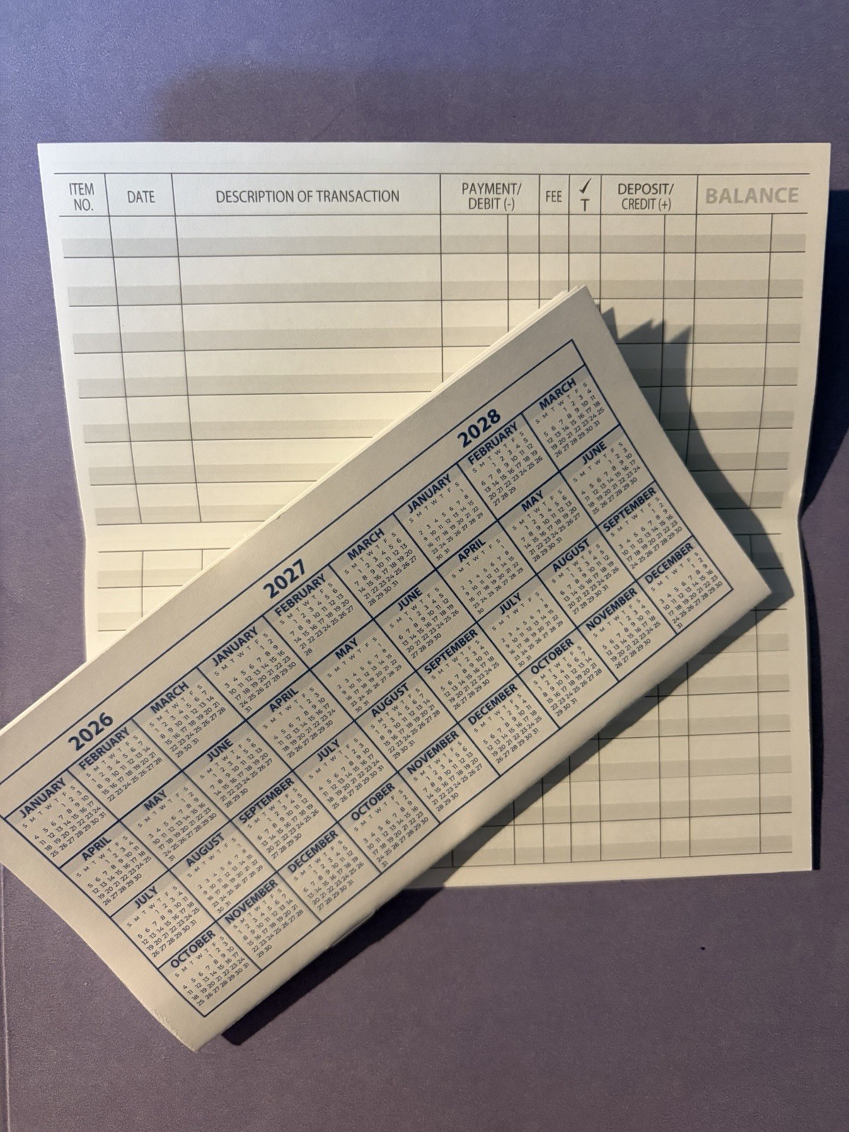 “2026” 1 CHECKBOOK TRANSACTION REGISTER  CALENDAR 2026 2027 2028 CHECK BOOK REG.