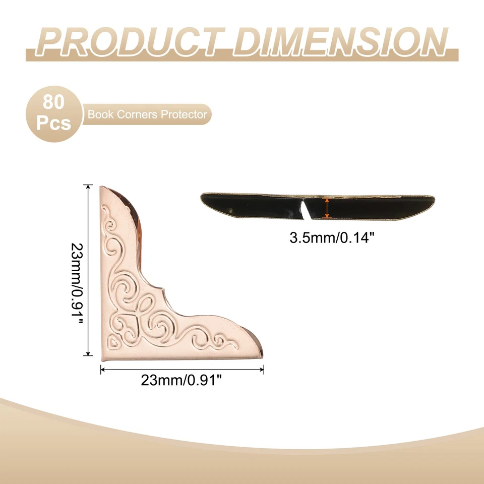 0.9x0.9 Inches Metal Book Corners Protector for Scrapbook - 80pcs (Rose Gold) Foto 2 de 4