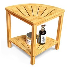 Bamboo Corner Shower Stool Bench Waterproof with Storage Shelf, Nature Sector