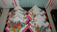 8 vintage pink floral flowers hankie 10X10 hand stitched edges other colors avai