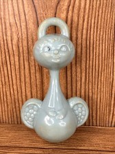 Vintage Baby Rattle Long Necked Angel Blue And White Hard Plastic