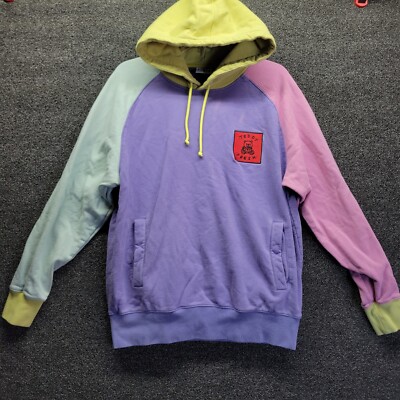 Teddy Fresh Hoodie Men's Sz M Purple Pink Yellow Pockets Sweatshirt Flaw* 