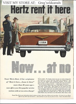 Original 1957  Chevrolet featured in a 2 page Hertz Rental Car print ad