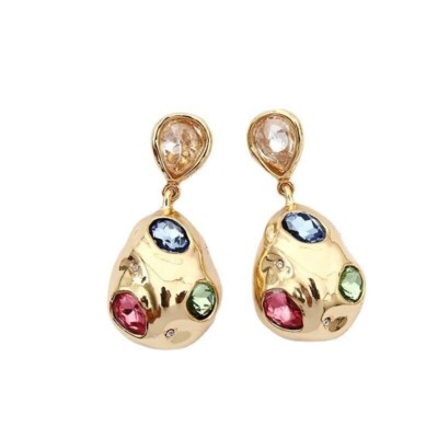 Authentic Signed Alexis Bittar Crystal & Gold Plate Prong Back Earrings 3.5cm