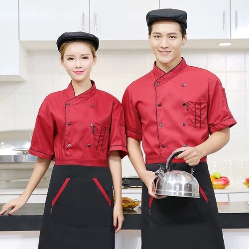 Men Women Chef Shirt Kitchen Short Sleeve Work Wear Catering Tops /Hat /Apron - Picture 5 of 20