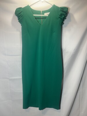 Calvin Klein Green Dress V-Neck Runched Cap Sleeve W/ Gold Zippered/Back Size 4 | eBay Calvin Klein Green Dress V-Neck Runched Cap Sleeve W/ Gold Zippered/Back Size 4 | eBay