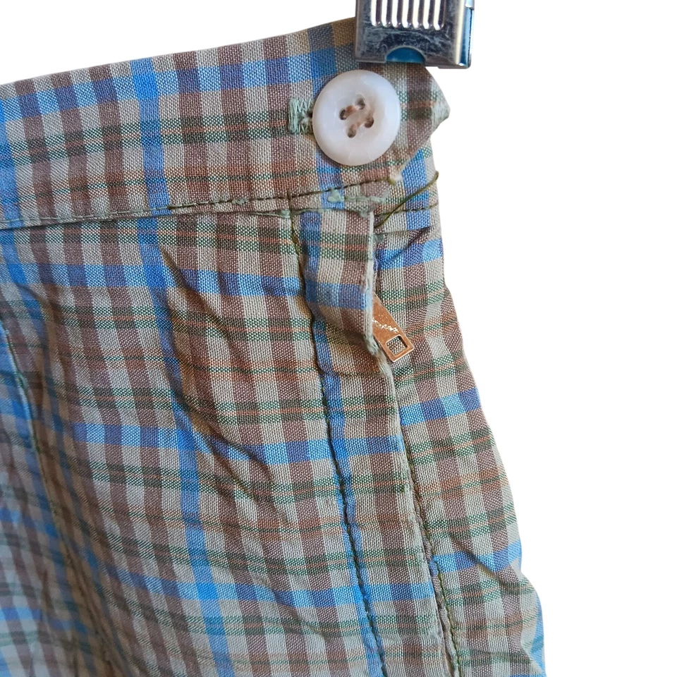 Pantalones Cortos 25" 25W Cintura Alta Verdadero De Colección Años 60 Mujer ALGODÓN CREMALLERA LATERAL RELIQUIA VERDE A CUADROS  Foto 3 de 4