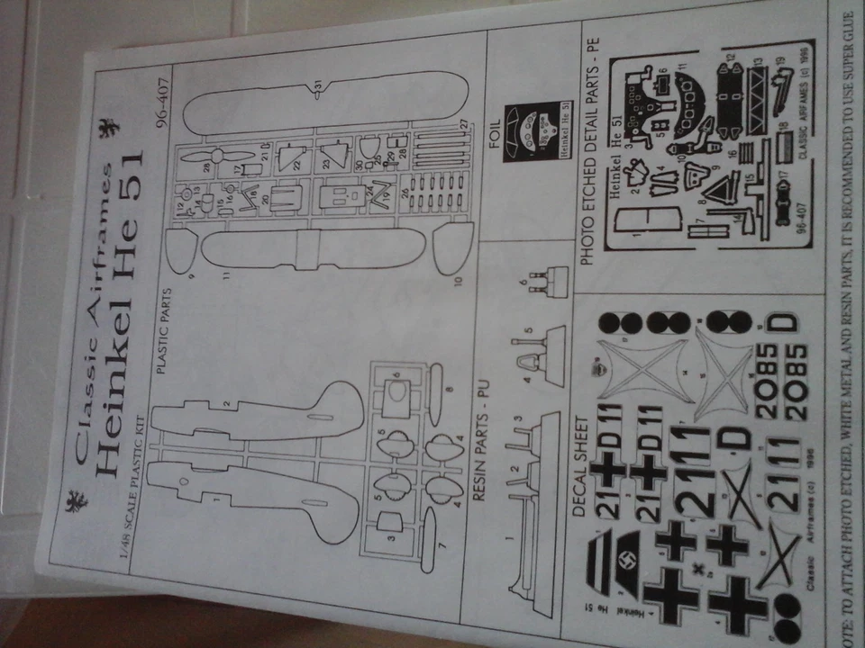 HEINKEL HE 51 1/48 SCALE CLASSIC AIRFRAMES +PHOTOETCHED+RESIN+VACUFORM+METAL PAR - Immagine 4 di 4