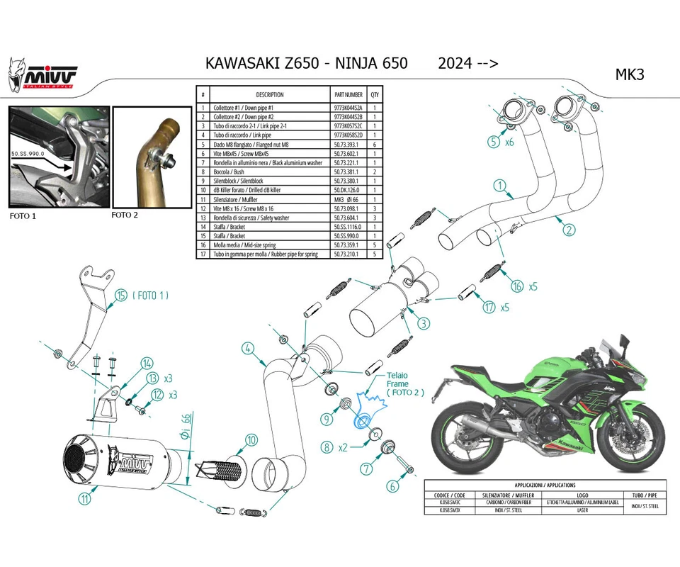 Scarico Completo Mivv MK3 Acciaio Inox per KAWASAKI Z650 2024 - Immagine 2 di 2