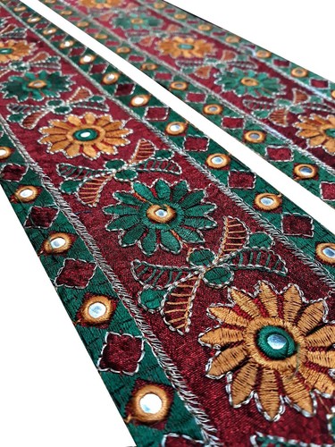Vintage Saree Border India Decorative Trim Antique Embroidered Ribbon Silk Sari - Picture 4 of 9