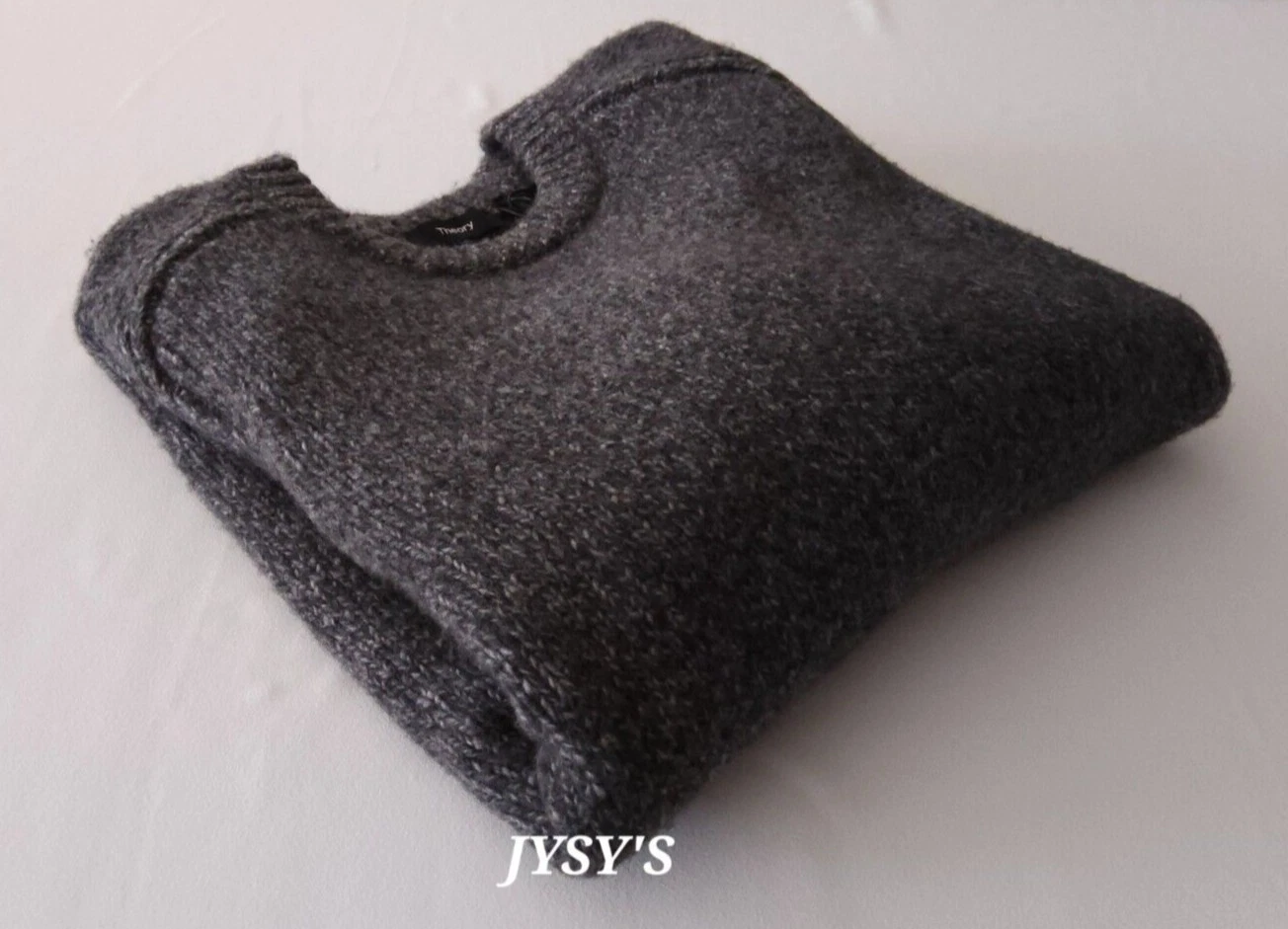 Theory Mens Sweater Pullover Alvin Crew Wool Yak Hair Blend Gray, Small