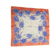 VTG Floral Scarf Red Blue Boarder Print 1950s Pure Silk Hand Rolled in Japan