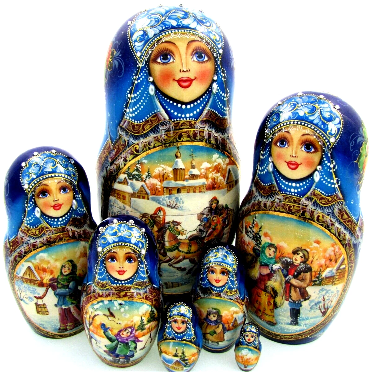 Matriochka Russe 7 Pièces Peinte à La Main - Artisanat Nikolaeva, Russie