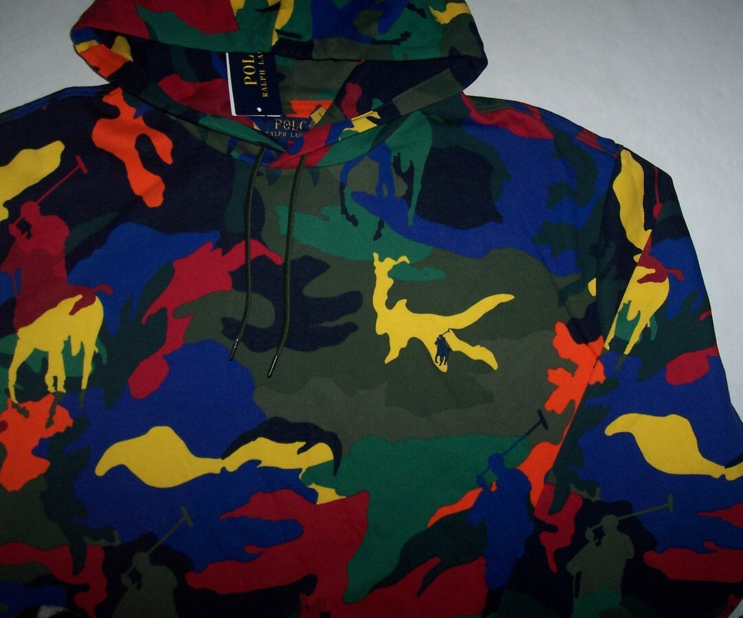 Polo Ralph Lauren COLORFUL CAMO doppia maglia felpa con cappuccio uomo 2XLT PONY nuova con etichetta