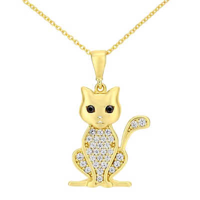 Halskette mit Anhänger 9 kt Gelbgold Zirkonia Katze von Citerna