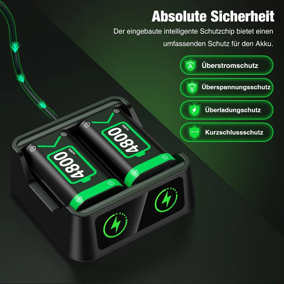 2*4800mWh Akku & Ladestation für Xbox One X S Elite / Xbox Series XS Controller - Bild 4 von 4