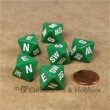 NEW Set of 6 Green Compass D8 RPG Game Direction 8 Sided Dice D&D Koplow 