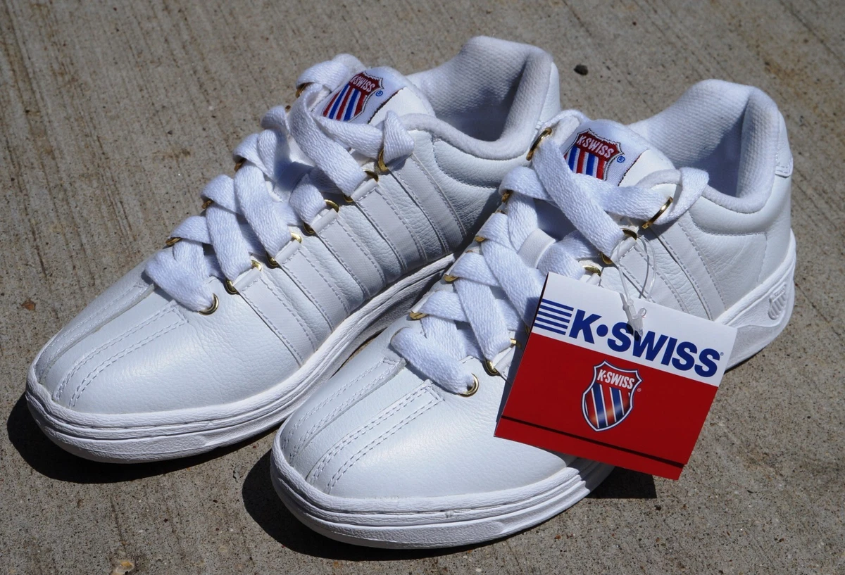 K SWISS ELSTON CLASSIC WOMEN S 5.5 LOW WHITE LEATHER SHOES WITH