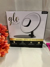 GloTech Foldable Travel LED Mirror, black