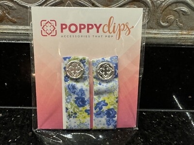 NIP Magnetic PoppyClips Fashion Accessory Wildflowers Blue Pattern Silver Button