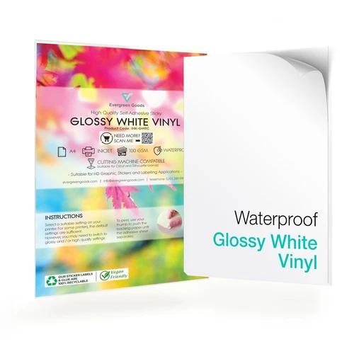 Evergreen Goods 100 Blatt A4 Wasserdichtes Selbstklebendes Glänzendes Weißes ...
