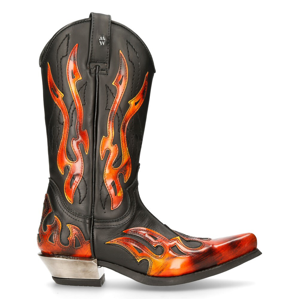 New Rock 7921-S2 Leather Black Red Flame Cowboy leather New Rock 7921-S2 Leather Black Red Flame Cowboy leather