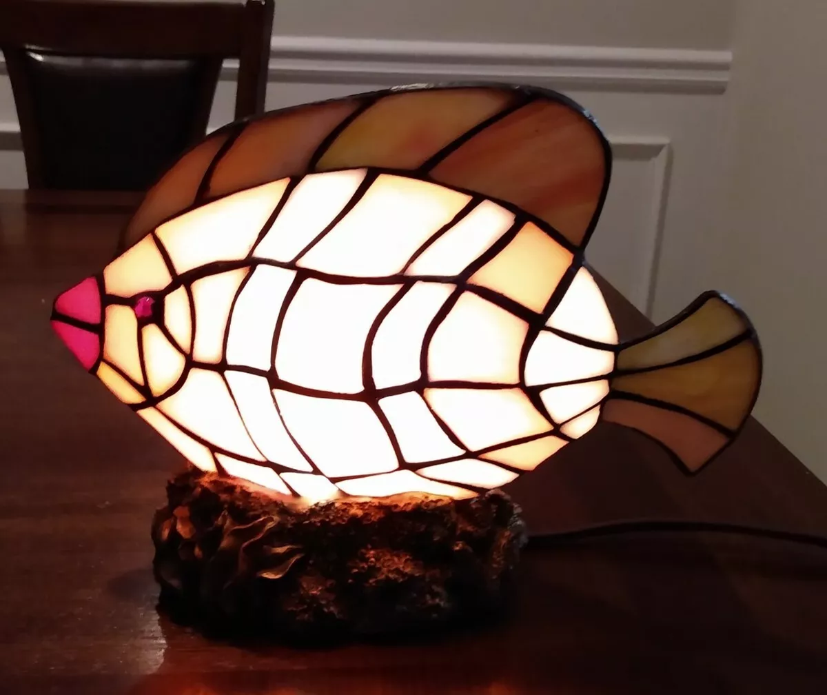 Tiffany Style Stained Glass Fish Lamp Night Light In line Switch High Low