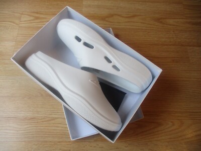 $525 Prada Mellow Rubber Mules Slide Sandals Womens Logo sz 41 US