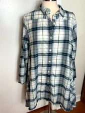 NWT TULIP Brand Mimi Button Relaxed Plaid Tunic Lagenlook Women’s S Black White