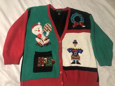 WORK IN PROGRESS by Gladys Bagley SIZE 2X Christmas Cardigan Sweater   (200)