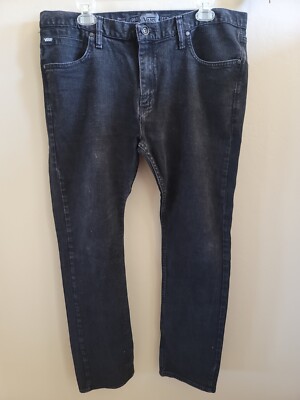 VANS Jeans 36 x30 Men VN-OP Skinny Black Denim Medium Fade Wash Taper Zip  Pants