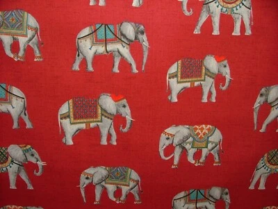 PANDORAS UPHOLSTERY Jaipur Indisch Elefant Rosso 100% Baumwolle Vorhang Polster Kissen Blind Stoff