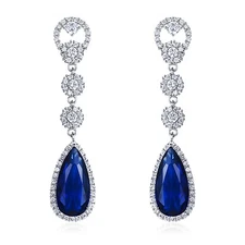 DROP CZ NAVY BLUE CHANDELIER EARRINGS WEDDING BRIDAL PROM PARTY JEWELRY CZ11914B