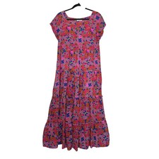 Natural Life Floral Tiered Maxi Dress Boho M Peasant Simple Box Shirt Flowy