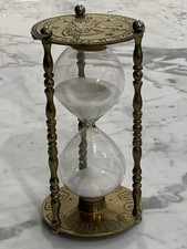 Vintage Glass & Brass 1 Hour Sand Timer 9  Wh...