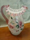 New ListingFenton Blown Glass Trellis Pitcher and Matching Vase, Lavender and White