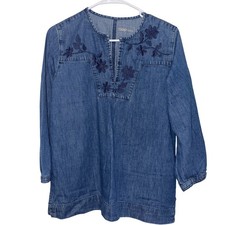 EUC Gap 1969 Denim Tunic Top Floral Embroidered Long Sleeve Casual Medium