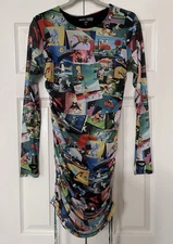 Dolls Kill Looney Tunes Dress Ruched Long Sleeve Mini Dress Size Large