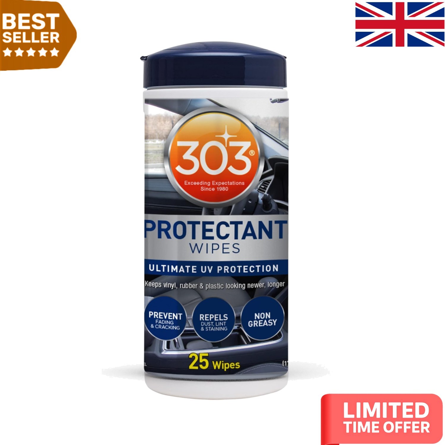 303 Automotive Protectant Wipes - 25 Count for Ultimate UV Surface Protection