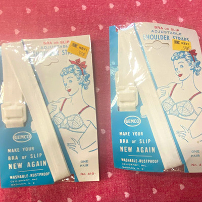 Gemco White Adjust. Bra Strap Replacement Pair Elastic/Plastic, No. 410, NOS