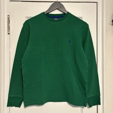 Polo Ralph Lauren Waffle Knit Mens M Green Thermal Long Sleeve Pull Over Pony