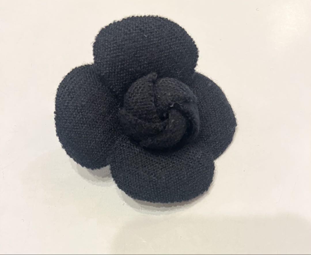 Chanel Camellia Corsage Brooch Tweed Black Vintage Used