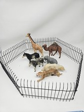 Vintage Elastolin Composition German Zoo Animals with Metal Fence