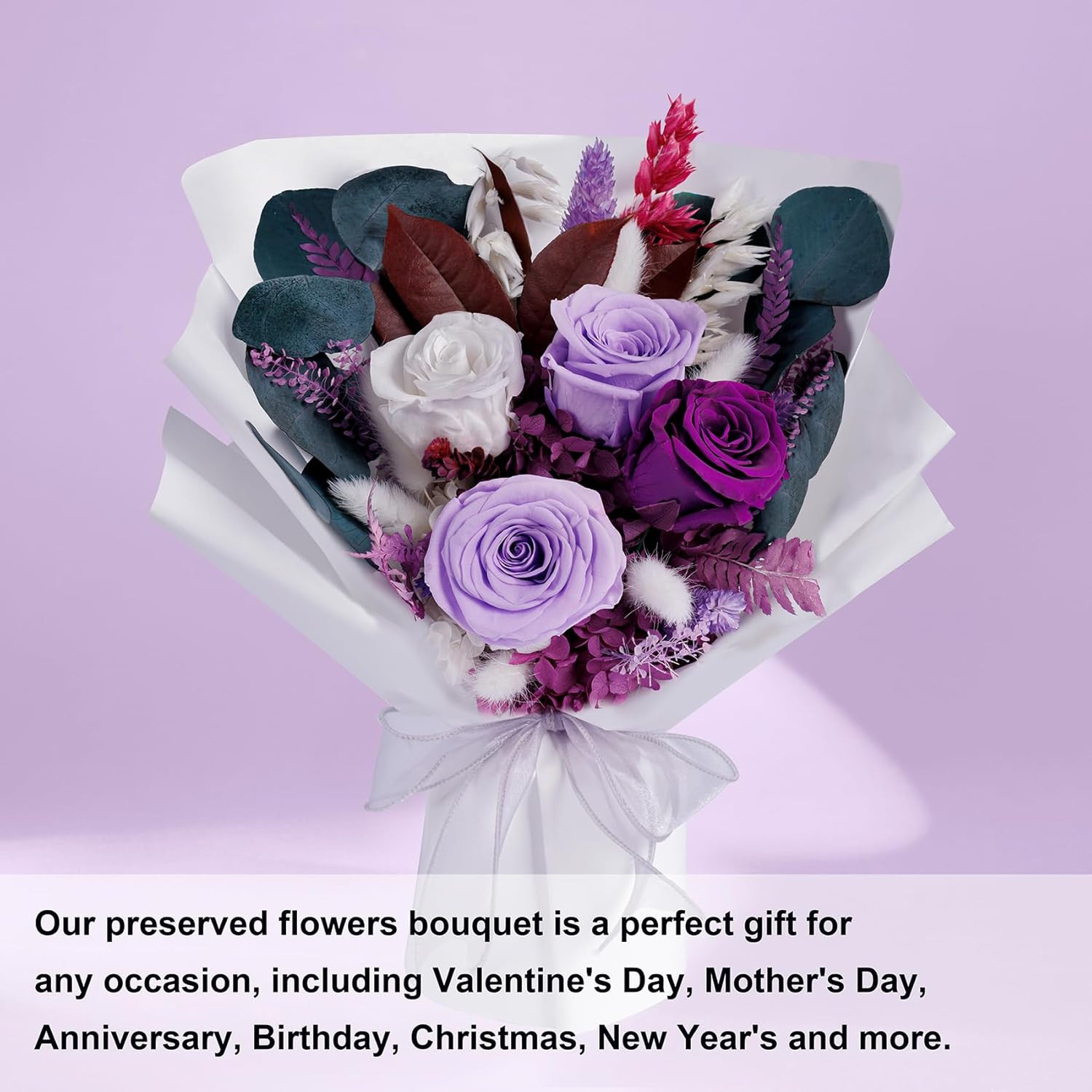 Elegant Preserved Purple Roses Bouquet - Perfect Gift for Mom and Wife