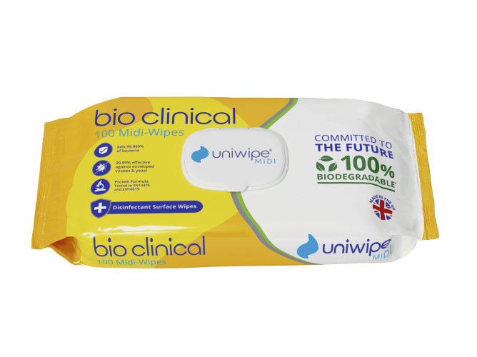 Uniwipe Biodegradable BIO Clinical Wipe Disinfectant Surface Cleaning -100 Wipes
